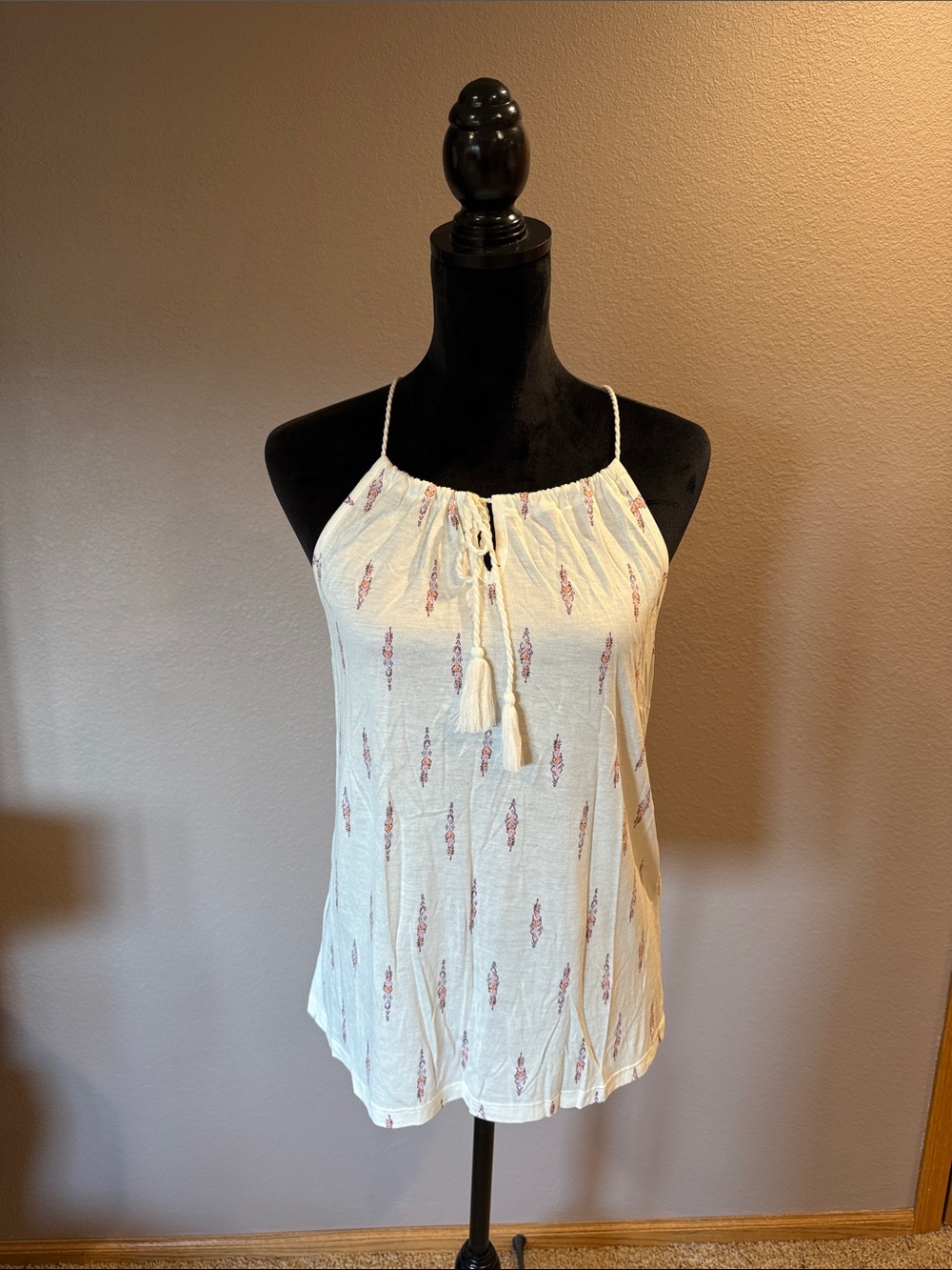 Boho Tassel Halter Tank Top in Cream